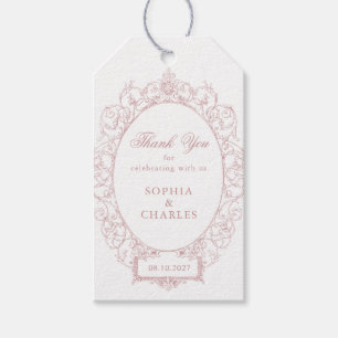 Étiquettes-cadeau Elégant cadre ornemental Floral Mariage rose