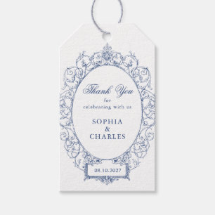 Étiquettes-cadeau Elégant cadre ornemental Floral Mariage Royal Blue
