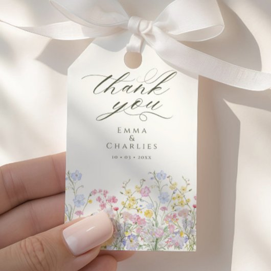 Étiquettes-cadeau Elegant Calligraphy Boho Wildflowers Wedding