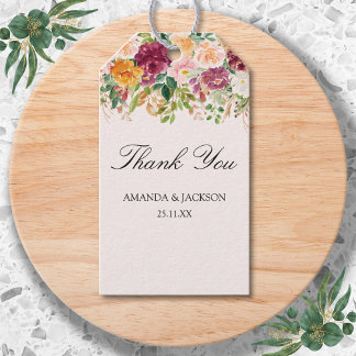Étiquettes-cadeau Elegant Calligraphy Watercolor Rose Garden Wedding