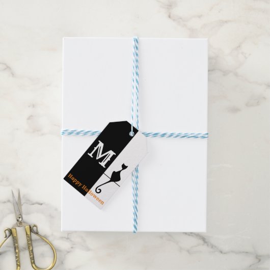 Étiquettes-cadeau Élégant chat noir avec classique initial (Avec de laficelle)