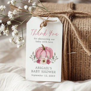 Étiquettes-cadeau Elégant Citrouille Aquarelle Baby shower Dusty Ros
