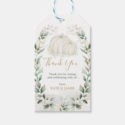 Étiquettes-cadeau Élégant Citrouille Automne verdure Gold Wreath Fav (Devant)