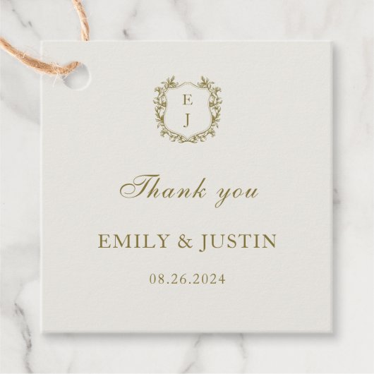 Étiquettes Cadeau Élégant Classic Monogramme Mariage Merci (Devant)