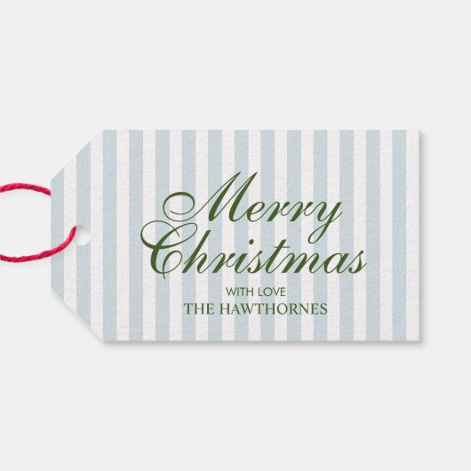 Étiquettes-cadeau Élégant Classique Script Noël Rayure Bleue (Dos (Horizontal))