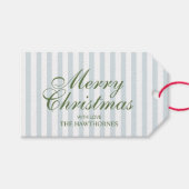Étiquettes-cadeau Élégant Classique Script Noël Rayure Bleue (Devant (Horizontal))