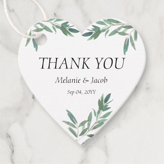 Étiquettes Cadeau Élégant Coeur de feuillage vert (Devant)