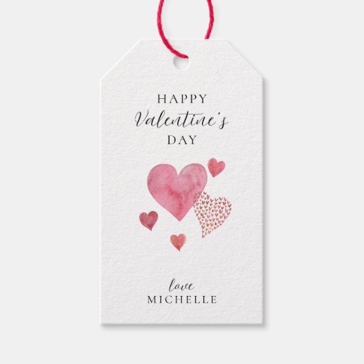 Étiquettes-cadeau Elégant Coeurs d'aquarelle, Saint-Valentin (Devant)