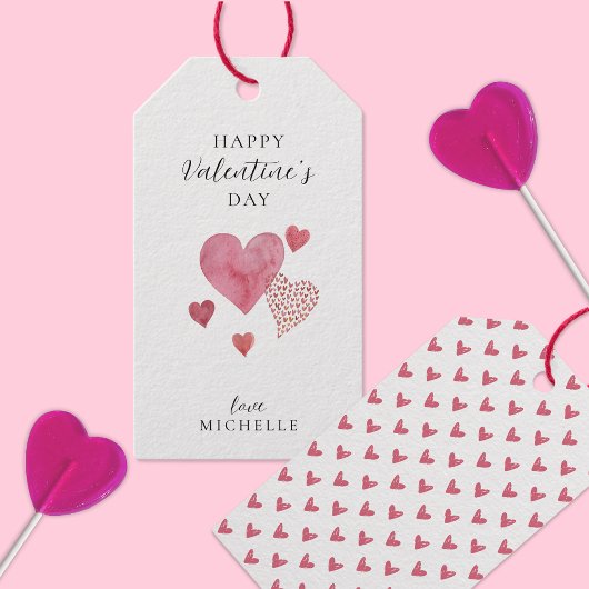 Étiquettes-cadeau Elégant Coeurs d'aquarelle, Saint-Valentin