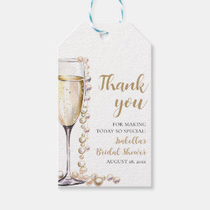 Étiquettes-cadeau Élégant Collier de Perles et Prosecco pour Enterre