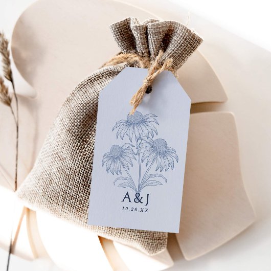 Étiquettes-cadeau Élégant Confleur Botanique Dusty Mariage Bleu
