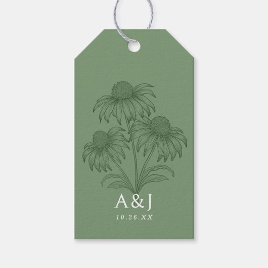 Étiquettes-cadeau Élégant Conflower Botanical Sage Green Mariage (Devant)