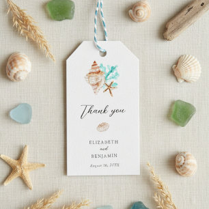 Étiquettes-cadeau Élégant Coquillage Marin Merci Mariage sur la Plag