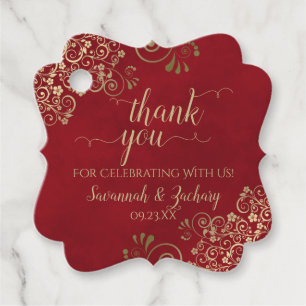 Étiquettes Cadeau Elégant Crimson rouge & or boucles Mariage Merci