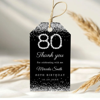 Étiquettes-cadeau Elégant Diamants 80e anniversaire Merci de fête
