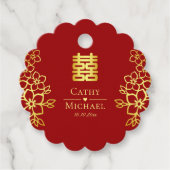 Étiquettes Cadeau Élégant double bonheur chinois mariage floral (Devant)