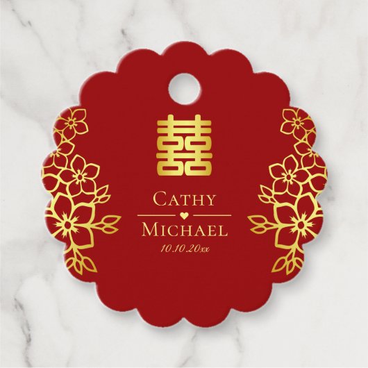 Étiquettes Cadeau Élégant double bonheur chinois mariage floral (Devant)