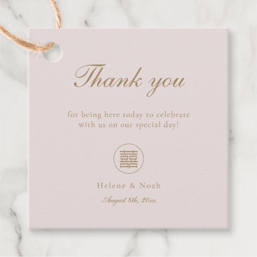 Étiquettes Cadeau Élégant double bonheur rose moderne Mariage asiati (Devant)