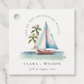 Étiquettes Cadeau Elégant Dusky Turquoise Sailboat Palm Mariage mari (Devant)