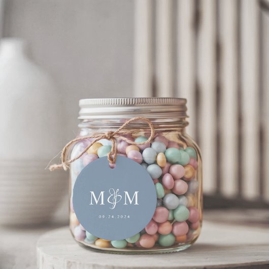 Étiquettes Cadeau Elegant Dusty Blue Monogram Ampersand Wedding