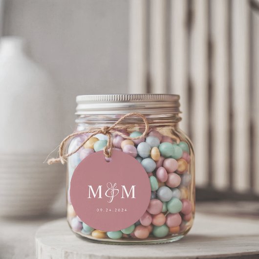 Étiquettes Cadeau Elegant Dusty Rose Monogram Script Wedding