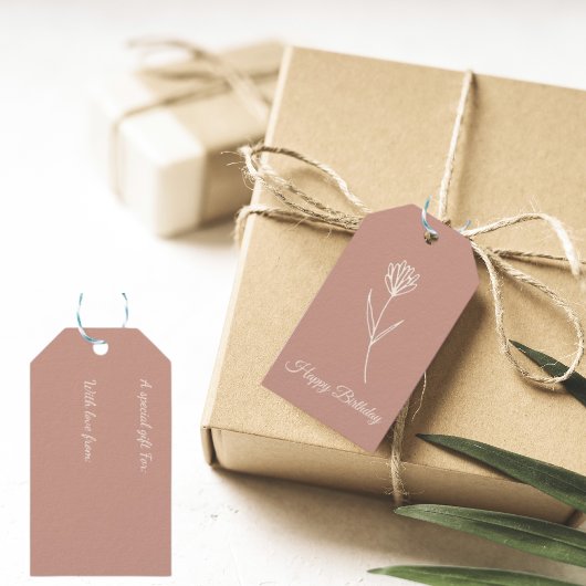Étiquettes-cadeau Elegant Dusty Rose Simple Flower Name