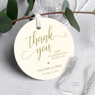 Étiquettes Cadeau Élégant écriture crème or Merci cadeau de mariage