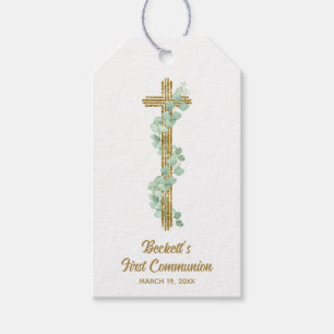 Étiquettes-cadeau Elegant Eucalyptus et Première Communion croisée