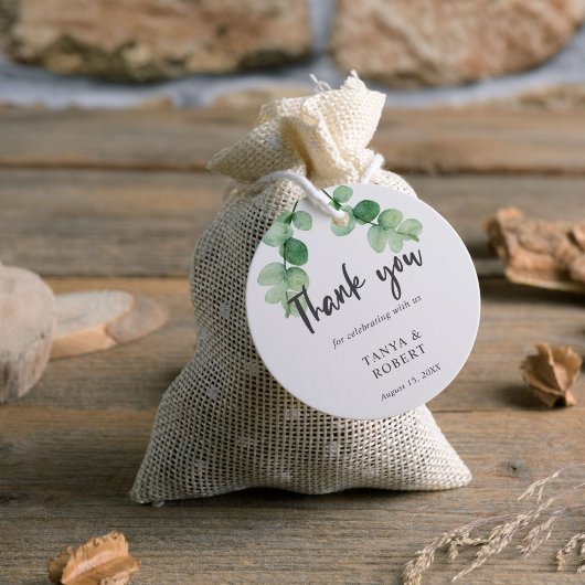 Étiquettes Cadeau Elégant Eucalyptus Mariage Merci Calligraphie