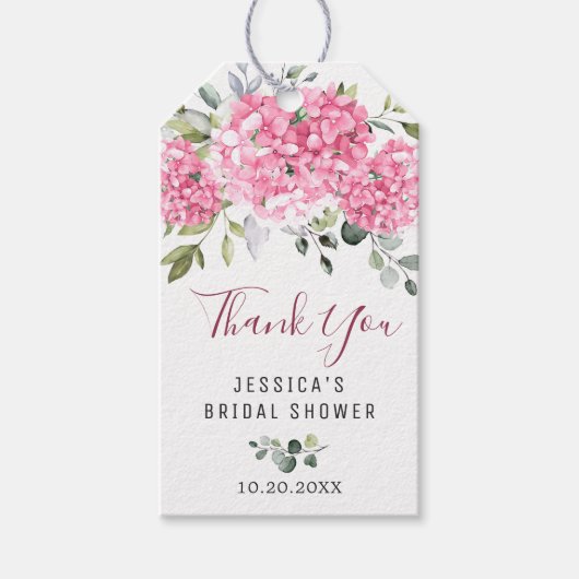 Étiquettes-cadeau Elégant Eucalyptus rose Hydrangea Favoriser Merci (Devant)