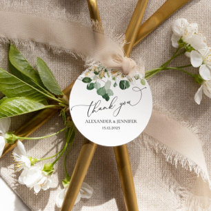 Étiquettes Cadeau Elégant Eucalyptus Vert feuille or Mariage Clas