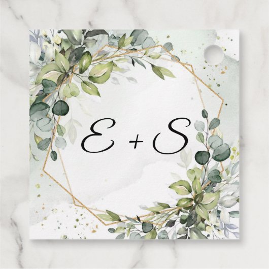 Étiquettes Cadeau Élégant eucalyptus vert initiales mariage (Dos)