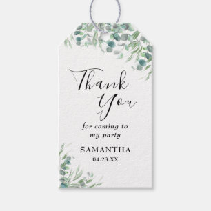 Étiquettes-cadeau Elégant Eucalyptus Vert Merci Nom Script