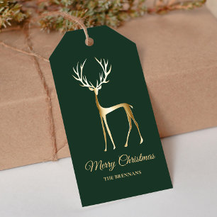 Étiquettes-cadeau Élégant Festif Minimal Vert renne de Noël