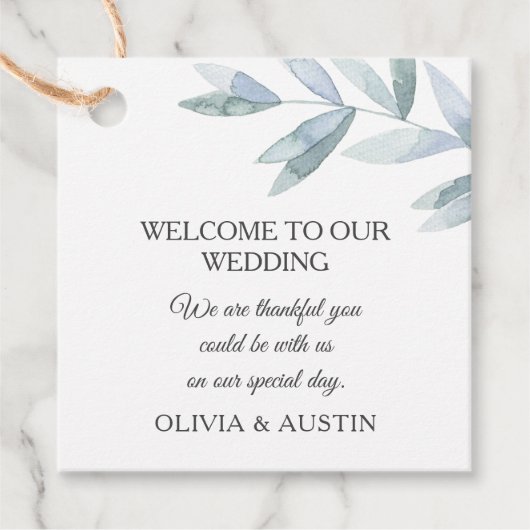 Étiquettes Cadeau Elégant feuillage d'aquarelle gris. Mariage botani (Devant)
