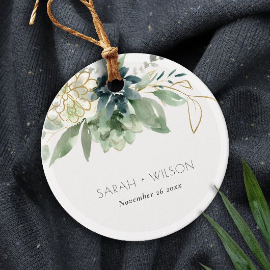 Étiquettes Cadeau Élégant feuillage de succulente bleu-vert mariage