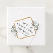 Étiquettes Cadeau Élégant Feuille Botanique Mariage or MERCI (En situation)