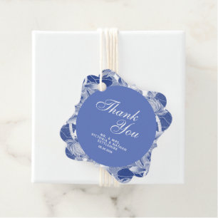 Étiquettes Cadeau Élégant Fleur Bleue Lotus Blanc Écriture Moderne F
