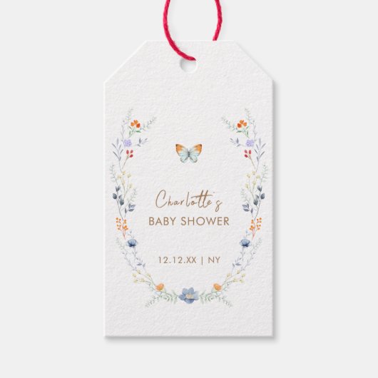 Étiquettes-cadeau Élégant Fleur sauvage de papillon Boho (Devant)