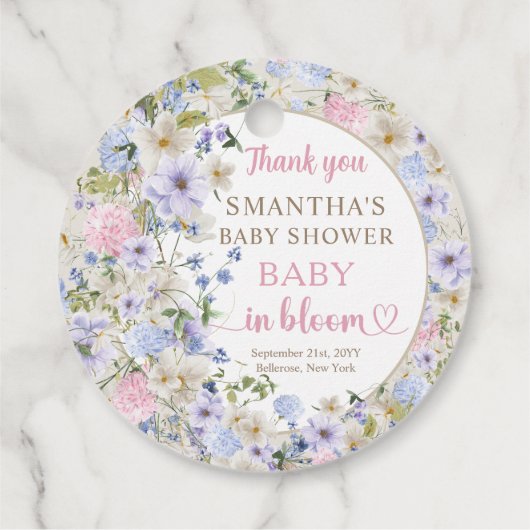 Étiquettes Cadeau Élégant Fleur sauvage Meadow Blush rose bleu clair (Dos)