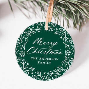 Étiquettes Cadeau Élégant flocon de neige Wreath Green Noël Tags cad