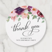Étiquettes Cadeau Elégant Floral 70e anniversaire Merci de fête (Devant)