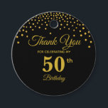 Étiquettes Cadeau Elégant Gold 50th Birthday Merci Favor Tags<br><div class="desc">Elégant beau confetti en or 50th Birthday Merci Favor Tags. Élégante étiquette dorée et noire.</div>