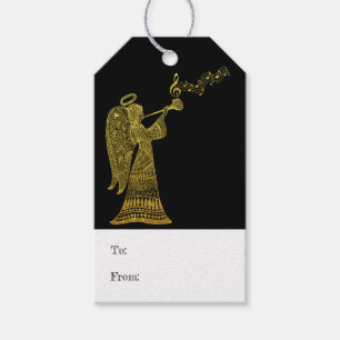 Étiquettes-cadeau Elegant Gold Angel sur Black Christmas Gift Tags