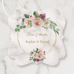 Étiquettes Cadeau Élégant Gold Classic Blue Floral Mariage