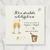 Étiquettes Cadeau Elégant Gold Double Célébration Anniversaire conjo (Dos)