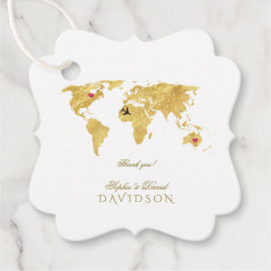 Étiquettes Cadeau Elégant Gold World Map Destination Mariage
