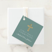 Étiquettes Cadeau Elegant Green Cross Boy First Communion (En situation)