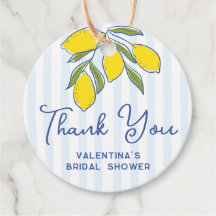Elegant Hand Drawn Lemons Blue Stripes Thank You