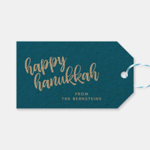 Étiquettes-cadeau Élégant Hanoukka moderne Script bleu Personnalisé
